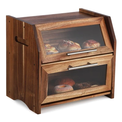 Double Layer Bread Box – Acacia Wood Bread Bin With Clear Acrylic Door & Air Vents, Rustic Countertop Bread 9 Double Layer Bread Box – Acacia Wood Bread Bin With Clear Acrylic Door & Air Vents, Rustic Countertop Bread - Image 7