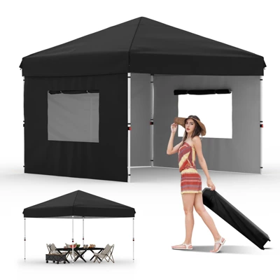 10'x10' Pop-Up Canopy Tent With 3 Sidewalls – Waterproof & UV Resistant Outdoor Gazebo, Easy-Up Sun Shade Shelter For Parties, Events, Black 10 10'x10' Pop-Up Canopy Tent With 3 Sidewalls – Waterproof & UV Resistant Outdoor Gazebo, Easy-Up Sun Shade Shelter For Parties, Events, Black - Image 8