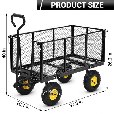 1100 Lbs Steel Garden Cart, Heavy Duty Metal Garden Wagon With 10" Wheels, All-Terrain Wagon With 180° Rotating Handle & Removable Sides 4 1100 Lbs Steel Garden Cart, Heavy Duty Metal Garden Wagon With 10" Wheels, All-Terrain Wagon With 180° Rotating Handle & Removable Sides - Image 2