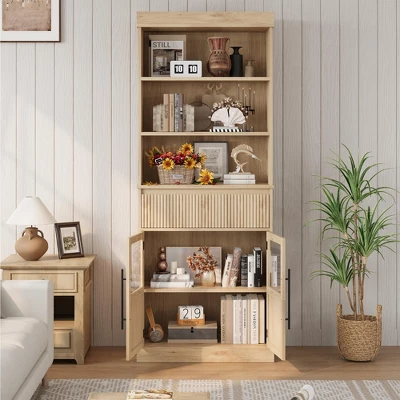 70" Kitchen Pantry Cabinet, Tall Storage Cabinets With Drawer & 2 Glass Doors And 3 Shelves, Floor Cabinet For Kitchen 3 70" Kitchen Pantry Cabinet, Tall Storage Cabinets With Drawer & 2 Glass Doors And 3 Shelves, Floor Cabinet For Kitchen