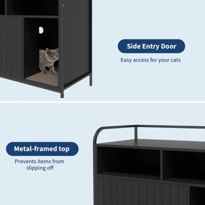 Cat Litter Box Enclosure With Metal Frame And Dual Storage Shelves, Modern Hidden Litter Box Furniture Indoor Cat House 7 Cat Litter Box Enclosure With Metal Frame And Dual Storage Shelves, Modern Hidden Litter Box Furniture Indoor Cat House - Image 5
