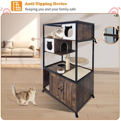 Jojoka Pet Litter Box Enclosure, Hidden Cat House Furniture With Metal Frame, Cat Tower With Storage, Barn Door, And Wheels 7 Jojoka Pet Litter Box Enclosure, Hidden Cat House Furniture With Metal Frame, Cat Tower With Storage, Barn Door, And Wheels - Image 5