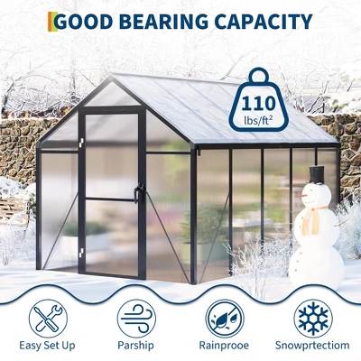6x10FT Walk In Polycarbonate Greenhouses With Enhanced Aluminum Frame And Roof Vent For Outdoors And Seasons Garden Planting 8 6x10FT Walk In Polycarbonate Greenhouses With Enhanced Aluminum Frame And Roof Vent For Outdoors And Seasons Garden Planting - Image 6