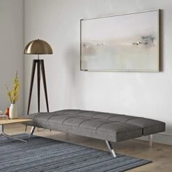 Modern Convertible Futon Sofa Bed, Fabric Loveseat With Metal Legs, Adjustable Backrest, Suitable For Compact Living Spaces