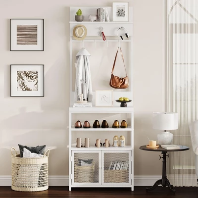 Coat Rack Shoe Storage 72.8in White Hall Tree With Doors Narrow Coat Tree Shoe Shelf Organizer 9 Coat Rack Shoe Storage 72.8in White Hall Tree With Doors Narrow Coat Tree Shoe Shelf Organizer - Image 7