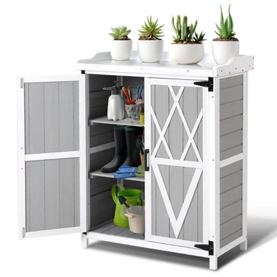 Outdoor Cabinet With Metal Tabletop Garden Potting Bench Table 8 Outdoor Cabinet With Metal Tabletop Garden Potting Bench Table - Image 6