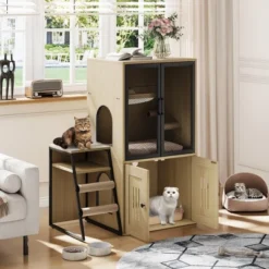 Cat Litter Box Enclosure With Door - Double Layer Cat House With Hammock, Ladder And Scratching Posts, Hidden Enclosed Litter Box Storage Furniture 18 Cat Litter Box Enclosure With Door - Double Layer Cat House With Hammock, Ladder And Scratching Posts, Hidden Enclosed Litter Box Storage Furniture -House Beautiful GUEST 36e273b6 38bb 49ea bf80 90799cf99172