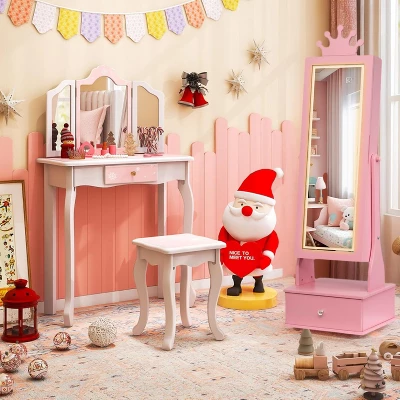 Kids Jewelry Armoire Cabinet With Full-Length Mirror, 46" Jewelry Armoire With Led Light, Jewelry Organizer With 3 Storage Drawers 10 Kids Jewelry Armoire Cabinet With Full-Length Mirror, 46" Jewelry Armoire With Led Light, Jewelry Organizer With 3 Storage Drawers - Image 8