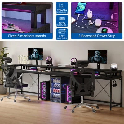 U Shaped Computer Gaming Desk, 79’’ Reversible L Shaped Computer Desk With Power Outlet & LED Strip, Office Desk With Monitor Stand 11 U Shaped Computer Gaming Desk, 79’’ Reversible L Shaped Computer Desk With Power Outlet & LED Strip, Office Desk With Monitor Stand - Image 9