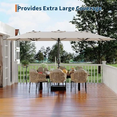 Jojoka 15FT Large Patio Umbrella With Base,Double-Sided Outdoor Market Rectangle Umbrellas For 2-8 People 4 Jojoka 15FT Large Patio Umbrella With Base,Double-Sided Outdoor Market Rectangle Umbrellas For 2-8 People - Image 2