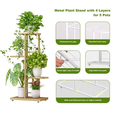Metal Plant Shelf, Flower Shelf With 4 Levels, Flower Stand, Garden, Plant Stairs, Multi-Levels, For Indoor Balcony, Living Room, Outdoor 4 Metal Plant Shelf, Flower Shelf With 4 Levels, Flower Stand, Garden, Plant Stairs, Multi-Levels, For Indoor Balcony, Living Room, Outdoor - Image 2