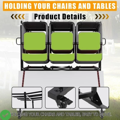 Folding Chair Rack 84 Chair Capacity Black Modern Style Heavy Duty Metal Adjustable Height Locking Wheels Cover Included 6 Folding Chair Rack 84 Chair Capacity Black Modern Style Heavy Duty Metal Adjustable Height Locking Wheels Cover Included - Image 4