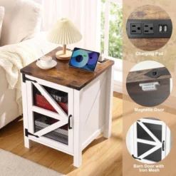 Nightstand With Charging Station, 18" Farmhouse Night Stand End Table With Barn Door, Rustic Wood Sofa Side Table -House Beautiful GUEST 394e8c08 1836 4f0c 85e2 797f1b9127a8 1
