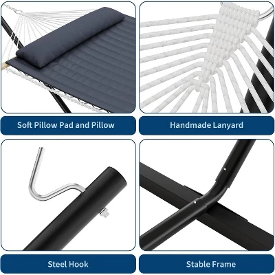 Jojoka Curved-Bar 2 Person Hammock With Stand,Detachable Pillow,Portable Carrying Bag For Outdoor 7 Jojoka Curved-Bar 2 Person Hammock With Stand,Detachable Pillow,Portable Carrying Bag For Outdoor - Image 5