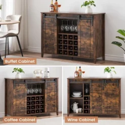 Wine Bar Cabinet,47" Farmhouse Coffee Bar Cabinet With Sliding Barn Door, Buffet Sideboard Cabinet With 16 Bottle Wine Rack 15 Wine Bar Cabinet,47" Farmhouse Coffee Bar Cabinet With Sliding Barn Door, Buffet Sideboard Cabinet With 16 Bottle Wine Rack -House Beautiful GUEST 39c7275e 2195 4328 8cb6 b1ce07df3252