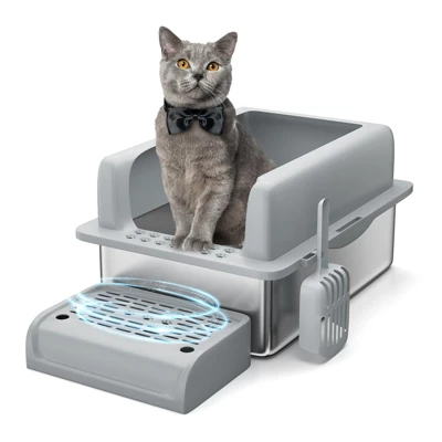 Stainless Steel Cat Litter Box 8/6 Inch, XXL Large Cat Litter Tray With High Side, Platform Step And Scoop For Big Cats Multiple Cats 11 Stainless Steel Cat Litter Box 8/6 Inch, XXL Large Cat Litter Tray With High Side, Platform Step And Scoop For Big Cats Multiple Cats - Image 9