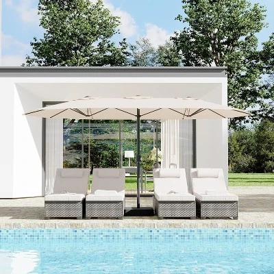 Jojoka 15FT Large Patio Umbrella With Base,Double-Sided Outdoor Market Rectangle Umbrellas For 2-8 People 8 Jojoka 15FT Large Patio Umbrella With Base,Double-Sided Outdoor Market Rectangle Umbrellas For 2-8 People - Image 6