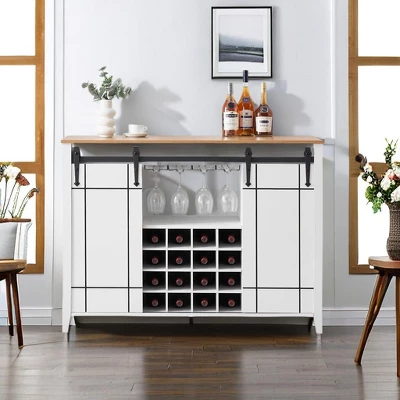 Wine Bar Cabinet,47" Farmhouse Coffee Bar Cabinet With Sliding Barn Door, Buffet Sideboard Cabinet With 16 Bottle Wine Rack 12 Wine Bar Cabinet,47" Farmhouse Coffee Bar Cabinet With Sliding Barn Door, Buffet Sideboard Cabinet With 16 Bottle Wine Rack - Image 10