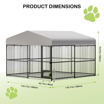 8X4FT/10X10FT/4X4FT Large Outdoor Dog Kennel, Heavy Duty Metal Dog Cage With Roof, Lock And Rotating Feeder, For All Dog Breeds 4 8X4FT/10X10FT/4X4FT Large Outdoor Dog Kennel, Heavy Duty Metal Dog Cage With Roof, Lock And Rotating Feeder, For All Dog Breeds - Image 2