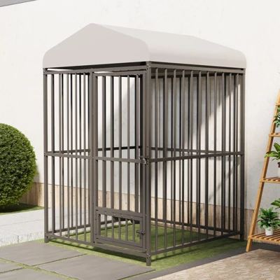 Large Outdoor Dog Kennel, Metal Dog Cage With Waterproof Roof, Rotating Feeding Bowl And Lock, For All Dog Breeds For Backyard 6 Large Outdoor Dog Kennel, Metal Dog Cage With Waterproof Roof, Rotating Feeding Bowl And Lock, For All Dog Breeds For Backyard - Image 4