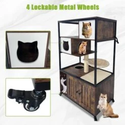 Cat Tree With Litter Box Enclosure 57.5''H Wooden Cat Tower Cabinet With Wheels 11 Cat Tree With Litter Box Enclosure 57.5''H Wooden Cat Tower Cabinet With Wheels -House Beautiful GUEST 3c4cb62e eae1 46fd b2f3 0c59ab639927