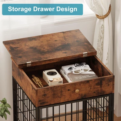 Wooden Dog Kennel Crate Furniture Side Table / End Table With Drawer For Small Dogs 5 Wooden Dog Kennel Crate Furniture Side Table / End Table With Drawer For Small Dogs - Image 3