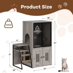 Cat Litter Box Enclosure For 2 Cats And Doors,Double Cat House With Storage Space