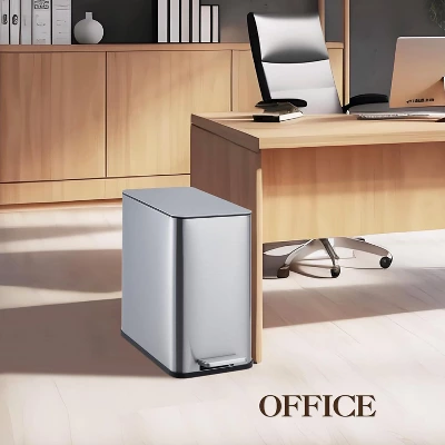 Slim Stainless Steel Step Trash Can, Soft Close Lid, Removable Inner Bucket, Narrow Garbage Bin For Bathroom, Kitchen, Office 6 Slim Stainless Steel Step Trash Can, Soft Close Lid, Removable Inner Bucket, Narrow Garbage Bin For Bathroom, Kitchen, Office - Image 4