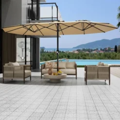 15 FT Double-Sided Rectangle Patio Market Umbrella With Base, Heavy Duty Waterproof And Windproof Umbrella, For Poolside, Lawn & Backyard 15 15 FT Double-Sided Rectangle Patio Market Umbrella With Base, Heavy Duty Waterproof And Windproof Umbrella, For Poolside, Lawn & Backyard -House Beautiful GUEST 3d9a3f29 bfb1 4785 b016 0f656a7dd653