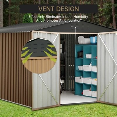 8x8 FT Outdoor Storage Shed,Utility Metal Tool Storage With Lockable Doors And Updated Frame Structure, Large Garden Shed For Backyard 6 8x8 FT Outdoor Storage Shed,Utility Metal Tool Storage With Lockable Doors And Updated Frame Structure, Large Garden Shed For Backyard - Image 4