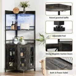5-Tiers Corner Bar Cabinet With Power Outlet,64''Industrial Tall Wine Cabinet With Lights&Glass Holder, Liquor Cabinet With Storage 14 5-Tiers Corner Bar Cabinet With Power Outlet,64''Industrial Tall Wine Cabinet With Lights&Glass Holder, Liquor Cabinet With Storage -House Beautiful GUEST 3e4a6bdc ab42 4ff5 8fa5 80adb0b1c3bf