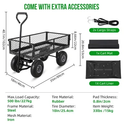 Heavy Duty Steel Garden Cart Folding Utility Wagon With Removable Cart Liner, 500 Lbs Capacity 6 Heavy Duty Steel Garden Cart Folding Utility Wagon With Removable Cart Liner, 500 Lbs Capacity - Image 4