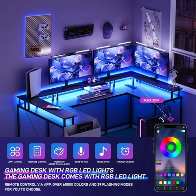 U Shaped Computer Gaming Desk, 79’’ Reversible L Shaped Computer Desk With Power Outlet & LED Strip, Office Desk With Monitor Stand 8 U Shaped Computer Gaming Desk, 79’’ Reversible L Shaped Computer Desk With Power Outlet & LED Strip, Office Desk With Monitor Stand - Image 6