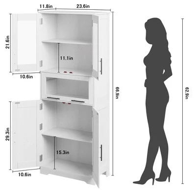 Pantry Cabinet, Tall Bathroom Storage Cabinet With Glass Doors And Adjustable Shelf 3 Pantry Cabinet, Tall Bathroom Storage Cabinet With Glass Doors And Adjustable Shelf
