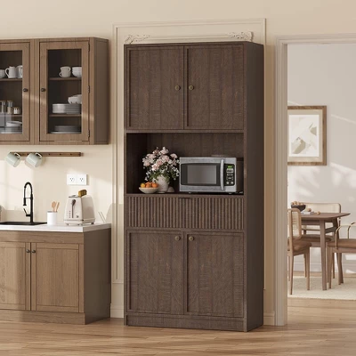 Kitchen Pantry Cabinet, 70" Tall Pantry Storage Cabinet With Countertop, Fluted Tall Cabinets With Doors And Drawer, Freestanding Cupboard 12 Kitchen Pantry Cabinet, 70" Tall Pantry Storage Cabinet With Countertop, Fluted Tall Cabinets With Doors And Drawer, Freestanding Cupboard - Image 10