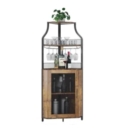 5-Tier Corner Bar Cabinet With Glass Holder & Barn Door, Farmhouse Liquor Storage With Adjustable Shelf For Kitchen, Dining Room, Home Bar, Retro -House Beautiful GUEST 406ac4ca ef07 4107 b76d e54ba71aea31