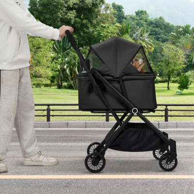 Foldable 4-Wheel Pet Stroller For Dogs & Cats - Lightweight Travel Carrier For Small To Medium Pets, 360° Swivel Front Wheels, Foot Brake 8 Foldable 4-Wheel Pet Stroller For Dogs & Cats - Lightweight Travel Carrier For Small To Medium Pets, 360° Swivel Front Wheels, Foot Brake - Image 6