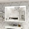 LED Bathroom Mirror With Lights 60x40Inch Bathroom Vanity Mirror Aluminum Frame 3 Color Dimmable Wall Mirror Silver
