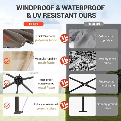 Outdoor Patio Gazebo 13'x13' With Expansion Bolts, Heavy Duty Party Tent & Shelter With 6 Zippered Mesh Netting For Backyard 7 Outdoor Patio Gazebo 13'x13' With Expansion Bolts, Heavy Duty Party Tent & Shelter With 6 Zippered Mesh Netting For Backyard - Image 5