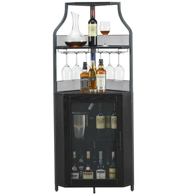 Corner Wine Cabinet With Detachable Wine Rack, 5-Tier Industrial Corner Bar Cabinet With Barn Door And Glass Holder 5 Corner Wine Cabinet With Detachable Wine Rack, 5-Tier Industrial Corner Bar Cabinet With Barn Door And Glass Holder - Image 3