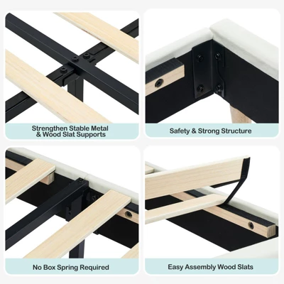 Twin/Twin XL/Full Bed Frames, Velvet Upholstered Platform Bed Frames With Bookcase Headboard, Kids Bed For Girls, Heavy Duty Steel Support Legs 9 Twin/Twin XL/Full Bed Frames, Velvet Upholstered Platform Bed Frames With Bookcase Headboard, Kids Bed For Girls, Heavy Duty Steel Support Legs - Image 7