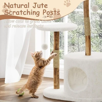 Modern Cat Tree Tower 46-Inch - Solid Wood & Rattan, Cat Tree For Large Cat, Stable Wide Base, Multifunctional Cozy Plush Cat Perches 9 Modern Cat Tree Tower 46-Inch - Solid Wood & Rattan, Cat Tree For Large Cat, Stable Wide Base, Multifunctional Cozy Plush Cat Perches - Image 7