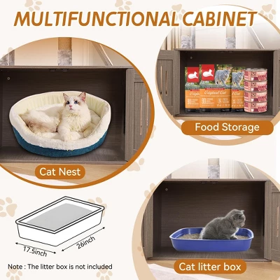 All-in-One Cat Furniture With Flush Nest,Cat Tree With Litter Box Enclosure,Space Capsule And Sisal Rope For Living Room, Grey 7 All-in-One Cat Furniture With Flush Nest,Cat Tree With Litter Box Enclosure,Space Capsule And Sisal Rope For Living Room, Grey - Image 5