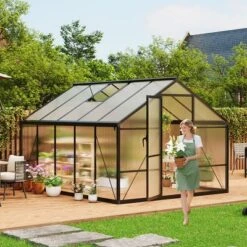 8x10 FT Aluminum Large Walk-in Green House Polycarbonate Greenhouse With Roof Vent Ground Nails Lockable Push Door 20 8x10 FT Aluminum Large Walk-in Green House Polycarbonate Greenhouse With Roof Vent Ground Nails Lockable Push Door -House Beautiful GUEST 43335e84 6729 47c9 8727 f4fae67eea2a