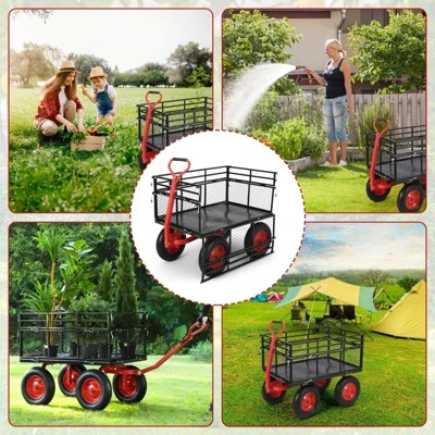 880/1400 Lbs Steel Garden Cart, Heavy Duty Steel Garden Dump Cart Utility Wagon With 10" Wheels Removable Sides For Farm Yard 8 880/1400 Lbs Steel Garden Cart, Heavy Duty Steel Garden Dump Cart Utility Wagon With 10" Wheels Removable Sides For Farm Yard - Image 6