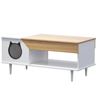 45'' Cat Coffee Table Hidden Litter Box Enclosure Furniture For Kitty Cats, Living Room Cat Furniture With Storage Drawer And Condo Kitty Box 7 45'' Cat Coffee Table Hidden Litter Box Enclosure Furniture For Kitty Cats, Living Room Cat Furniture With Storage Drawer And Condo Kitty Box - Image 5