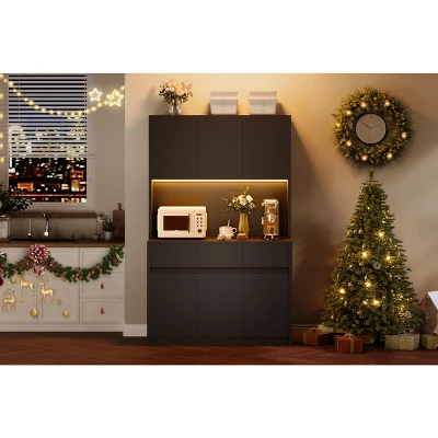 70" Pantry Cabinet With Charging Station, Tall Kitchen Pantry Storage Cabinet With Microwave Stand 10 70" Pantry Cabinet With Charging Station, Tall Kitchen Pantry Storage Cabinet With Microwave Stand - Image 8