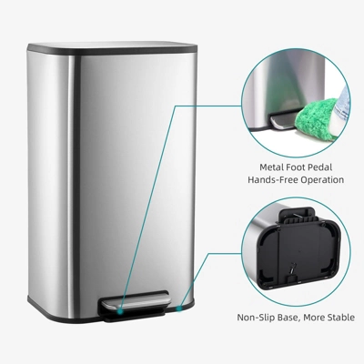 Small Trash Can With Lid, 3.2 Gallon Stainless Steel Garbage Can, Rectangular Step On Waste Bin With Foot Pedal & Inner Bucket 4 Small Trash Can With Lid, 3.2 Gallon Stainless Steel Garbage Can, Rectangular Step On Waste Bin With Foot Pedal & Inner Bucket - Image 3