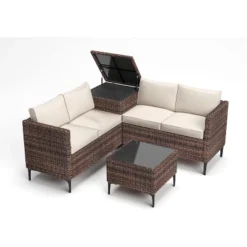 Jojoka 4-Piece All-Weather PE Rattan Patio Sofa Set, Sectional With Loveseat, Coffee Table With Storage, Ideal For Backyard -House Beautiful GUEST 44a149ef 786a 4891 aae4 9cbce44a682b