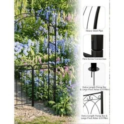 8FT Black Garden Arch With Gate ¨C Heavy-Duty Metal Arbor For Wedding Decor, Sturdy Steel Archway For Climbing Roses & Vines -House Beautiful GUEST 44c4a3f5 bf35 40e2 85dc 40098d9f8ac1